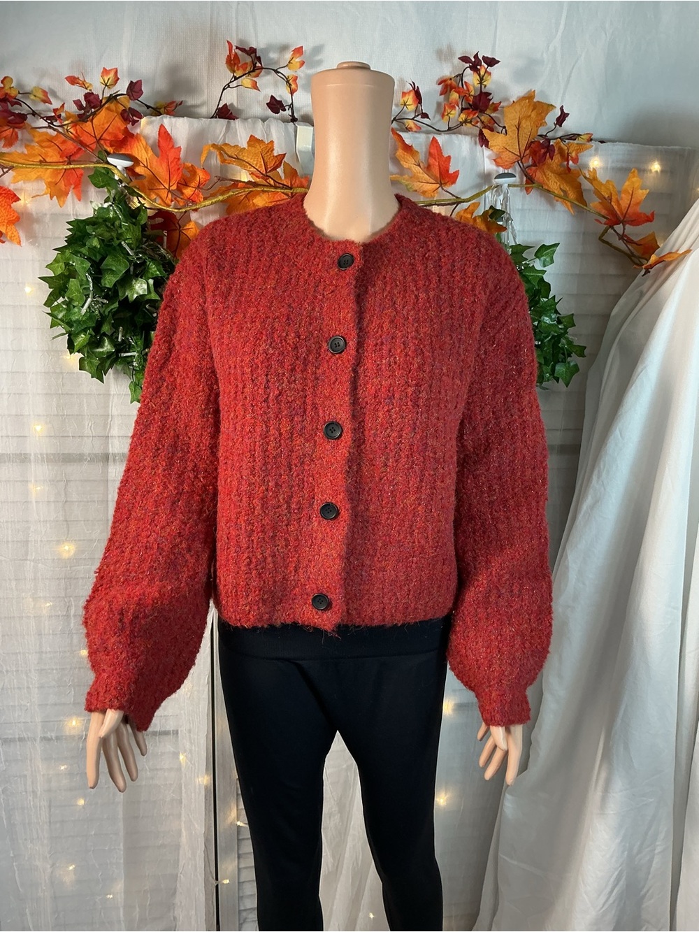 Zenana Teddy Bouclé Button Jacket - dark red